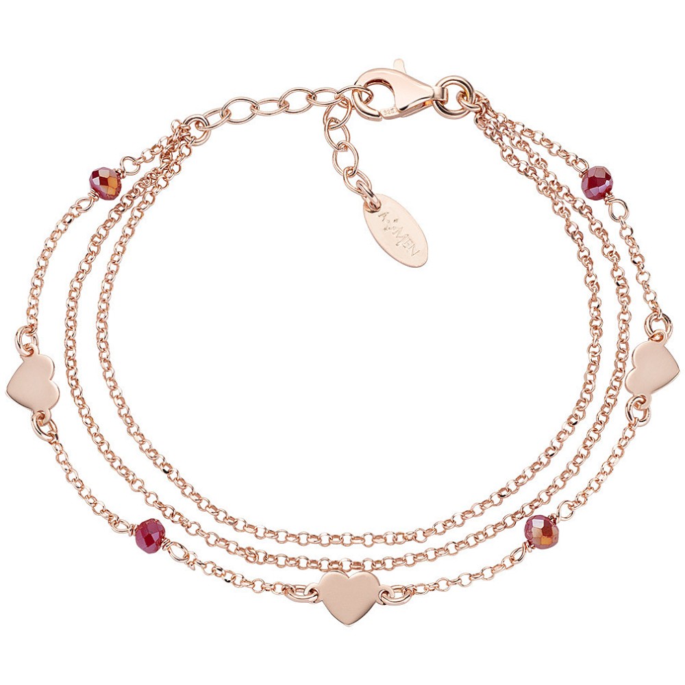 1 - Bracciale 3 fili donna cuori Amen Elegance rosata Argento 925 BRMFCURR