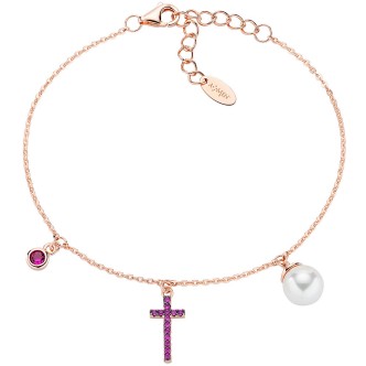 1 - Bracciale croce e perla donna Amen Argento 925 rosato BRCRPERRZ