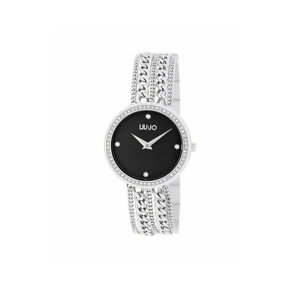 1 - Orologio solo tempo donna LiuJo Chains fondo nero multicatena TLJ1831 acciaio