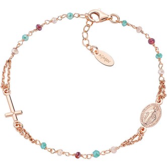 1 - Bracciale rosario donna Amen rosato con cristalli multicolor BRO10RRRV3