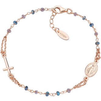 1 - Bracciale Rosario donna Amen rosato Argento 925 con cristalli BRO10RBLTO3