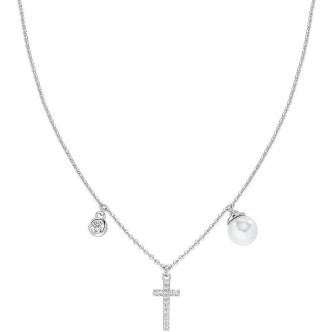 1 - Amen Woman Necklace with Zircon Cross and Pearl Silver 925 CLCRPEBBZ