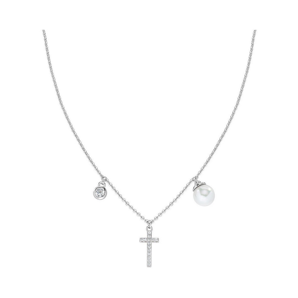 1 - Collana donna Amen croce zirconata e perla Argento 925 CLCRPEBBZ