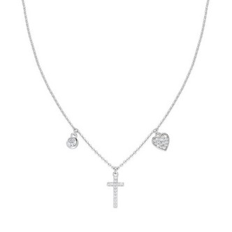 1 - Collana donna Amen croce e cuore con zirconi Argento 925 CLCRCUBBZ