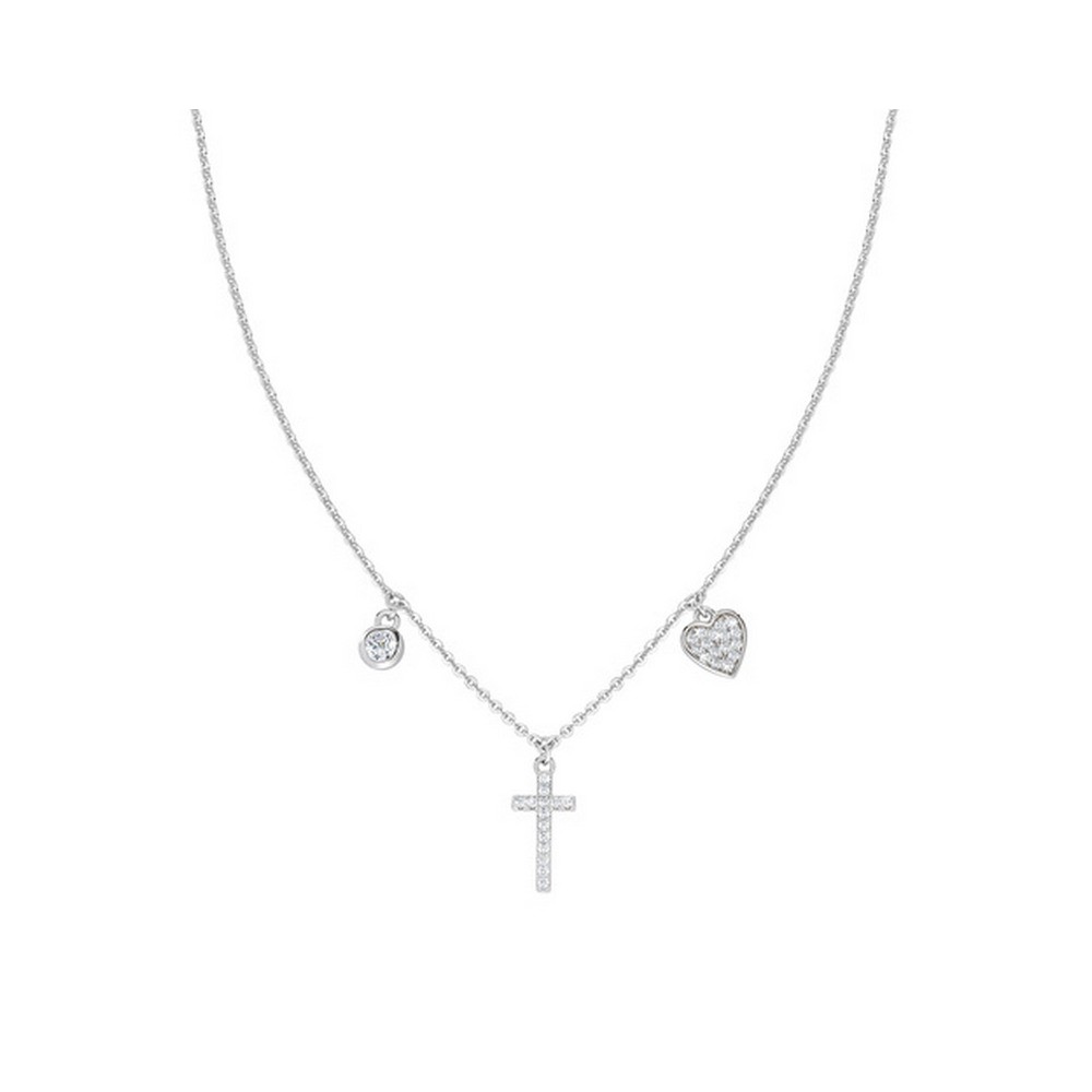 1 - Amen Woman Necklace Cross and Heart with Cubic Zirconia Silver 925 CLCRCUBBZ