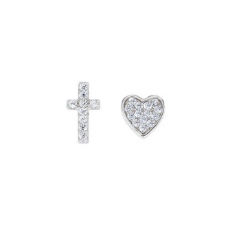 1 - Amen woman earrings cross and heart with zircons Silver 925 ECRCUBBZ