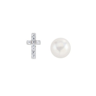 1 - Orecchini donna Amen croce e perla Argento 925 ECRPEBBZ