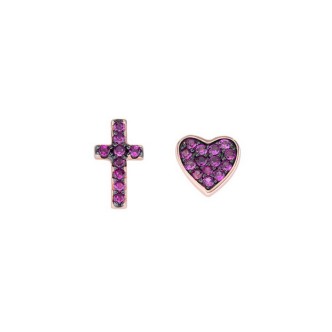 1 - Amen woman earrings cross and heart with purple zircons Silver 925 ECRCURRZ