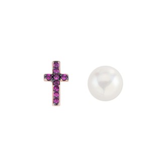 1 - Amen woman earrings purple cross and pearl Silver 925 ECRPERRZ