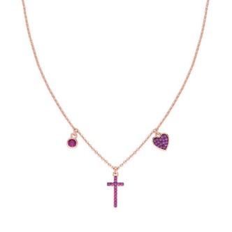 1 - Collana donna Amen croce e cuore con zirconi viola Argento 925 CLCRCURRZ