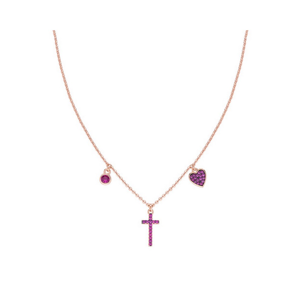 1 - Amen Woman Necklace Cross and Heart with Purple Cubic Zirconia 925 Silver CLCRCURRZ