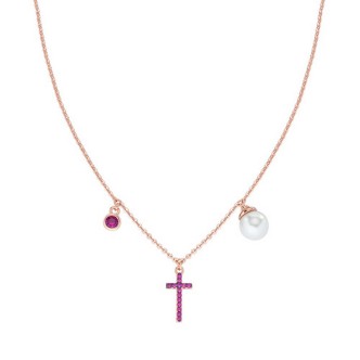 1 - Amen Woman Necklace Cross and Pearl with Purple Cubic Zirconia 925 Silver CLCRPERRZ