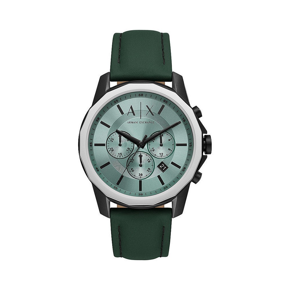 1 - Armani Exchange AX1725 men's chronograph watch green steel leather strap