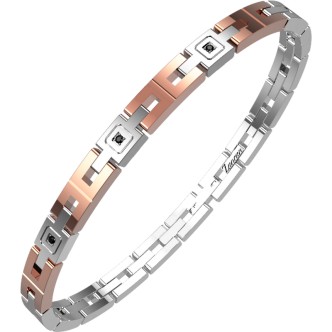 1 - Zancan men's steel bracelet with pink details and black zircons EHB314