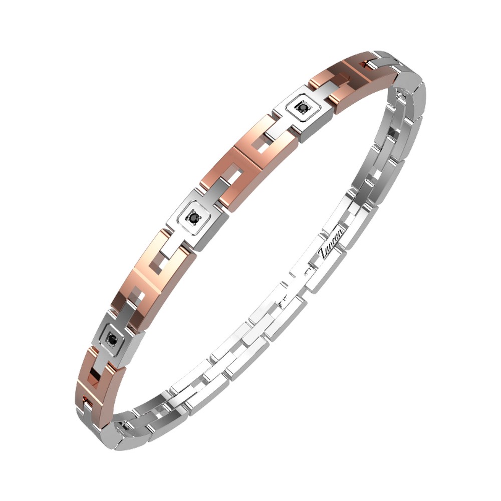 1 - Zancan men's steel bracelet with pink details and black zircons EHB314