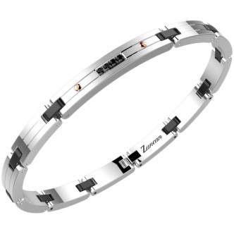 1 - Zancan men's steel bracelet with details and black zircons EHB317