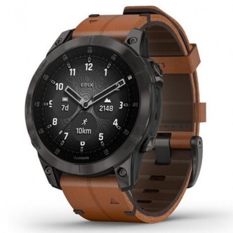 1 - Garmin Epix Gen 2 men's watch Black titanium 010-02582-30 Chestnut brown leather strap