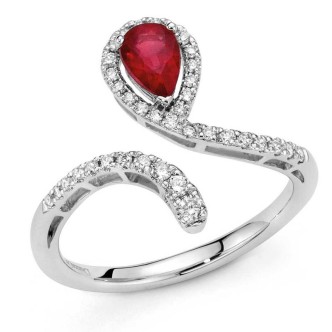 1 - 18Kt White Gold Drop Ruby Gold Woman Ring with Diamonds DCAR9272.023