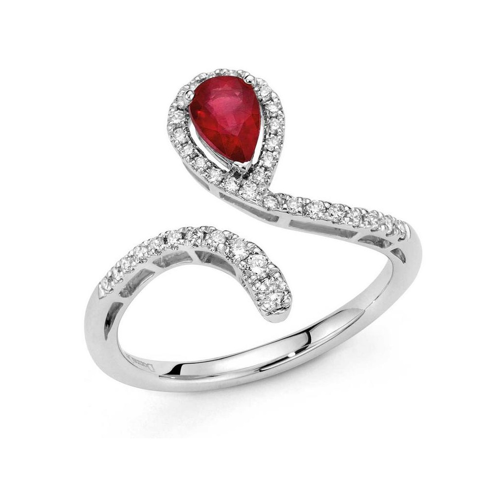 1 - 18Kt White Gold Drop Ruby Gold Woman Ring with Diamonds DCAR9272.023