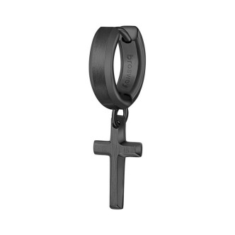 1 - Single hoop earring for men with black steel cross Brosway Ink BIK28