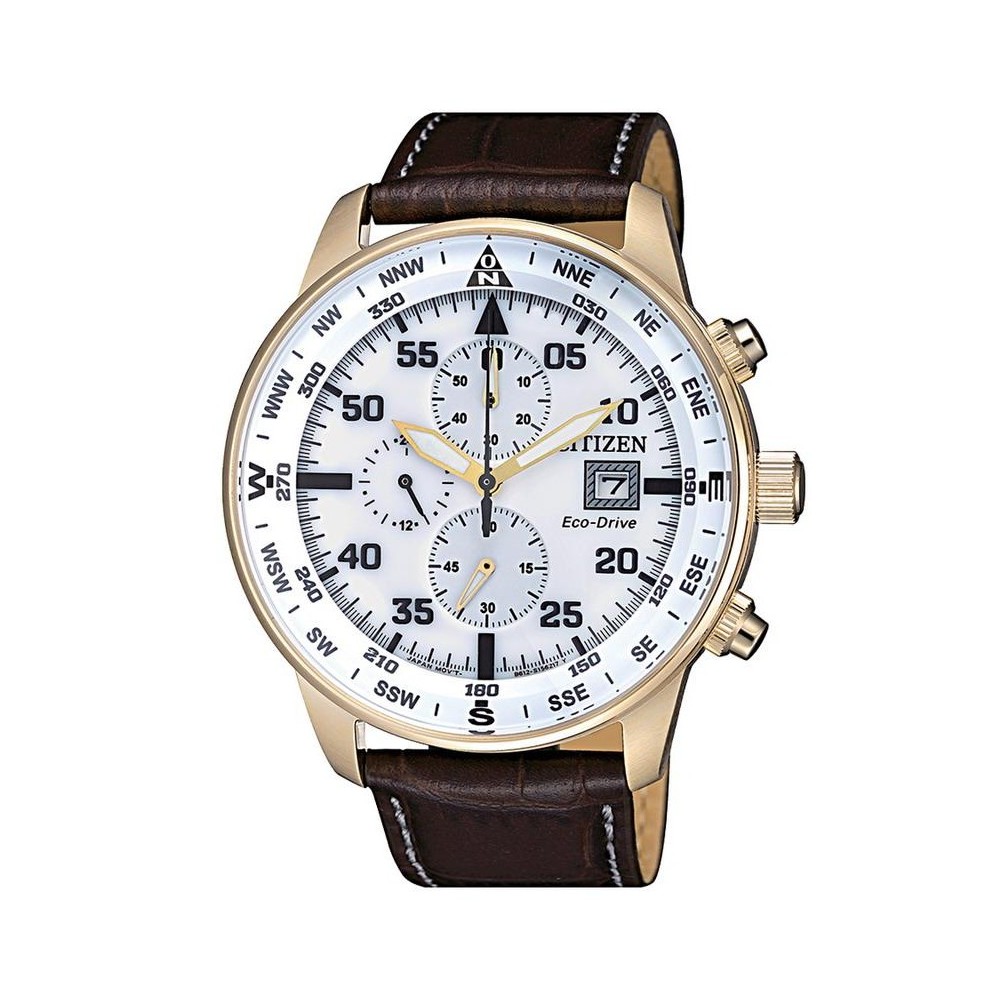 1 - Citizen men's watch Chronograph analog leather strap model CA0693-12A Crono Aviator