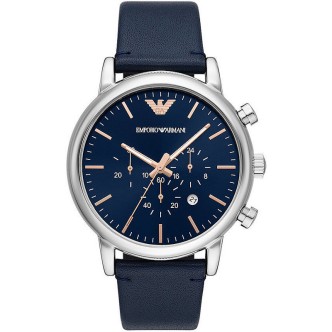 1 - Emporio Armani men's chronograph watch blue AR11451 steel leather strap