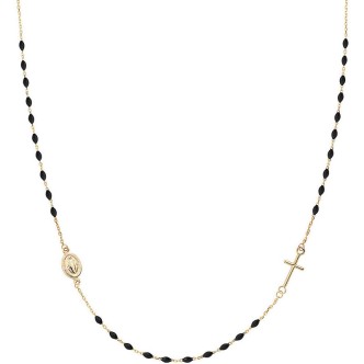 1 - Amen woman necklace 9Kt yellow gold cross and Madonna black grains AU9CROGN3