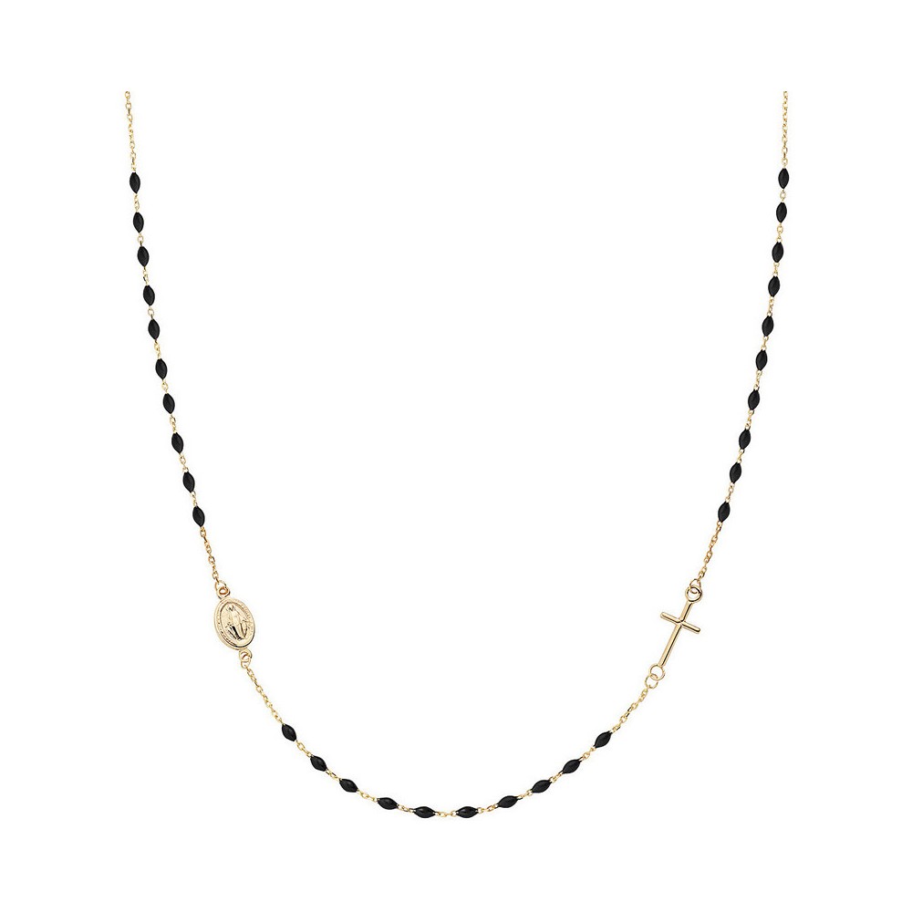 1 - Amen woman necklace 9Kt yellow gold cross and Madonna black grains AU9CROGN3