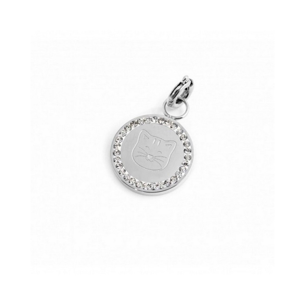 1 - Round charm cat and crystals in Marlù steel 15CH145-W