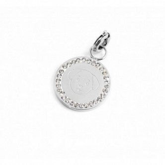 1 - Round charm dog and crystals in Marlù steel 15CH146-W