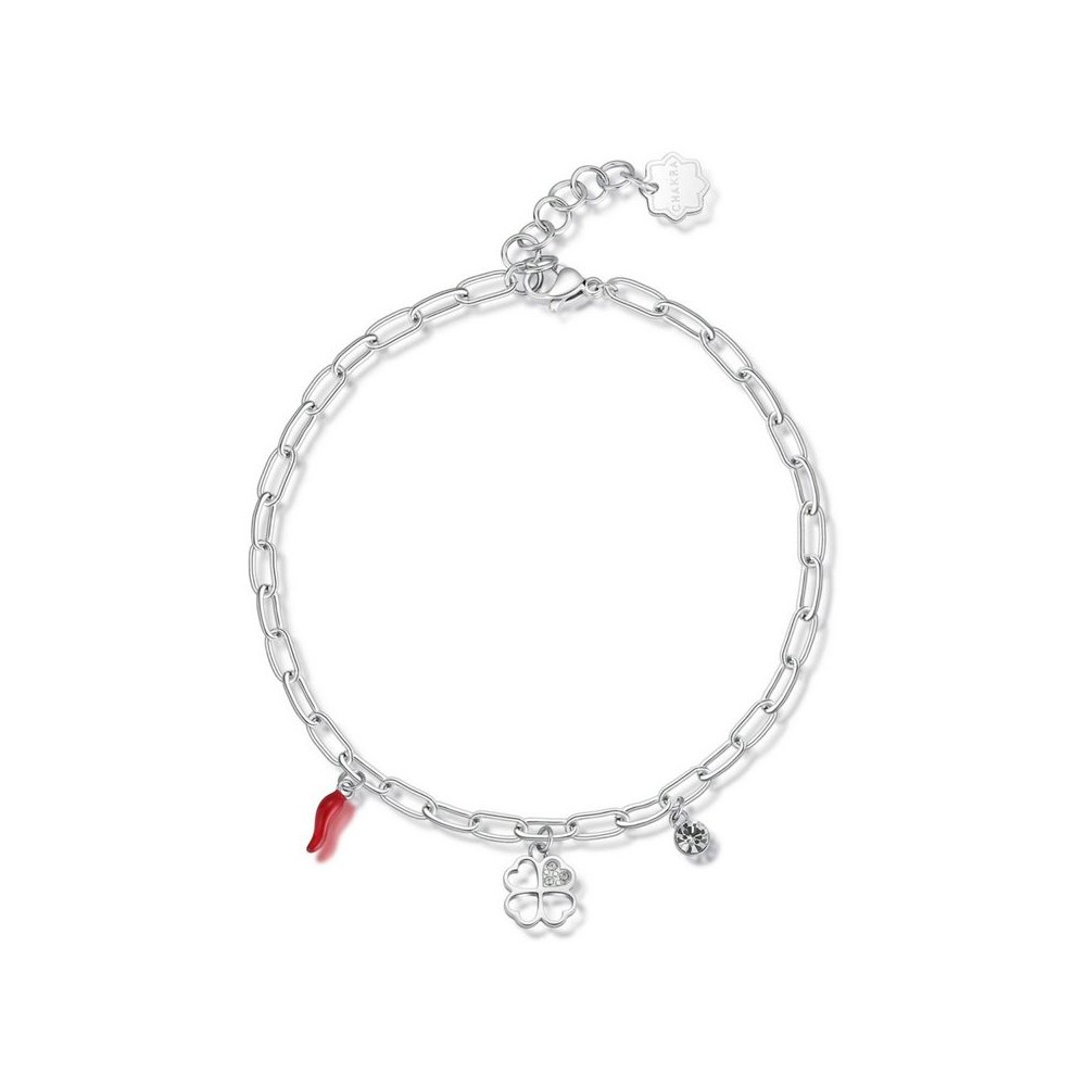 1 - Anklet woman cornetto four-leaf clover steel Brosway Chakra BHKA002