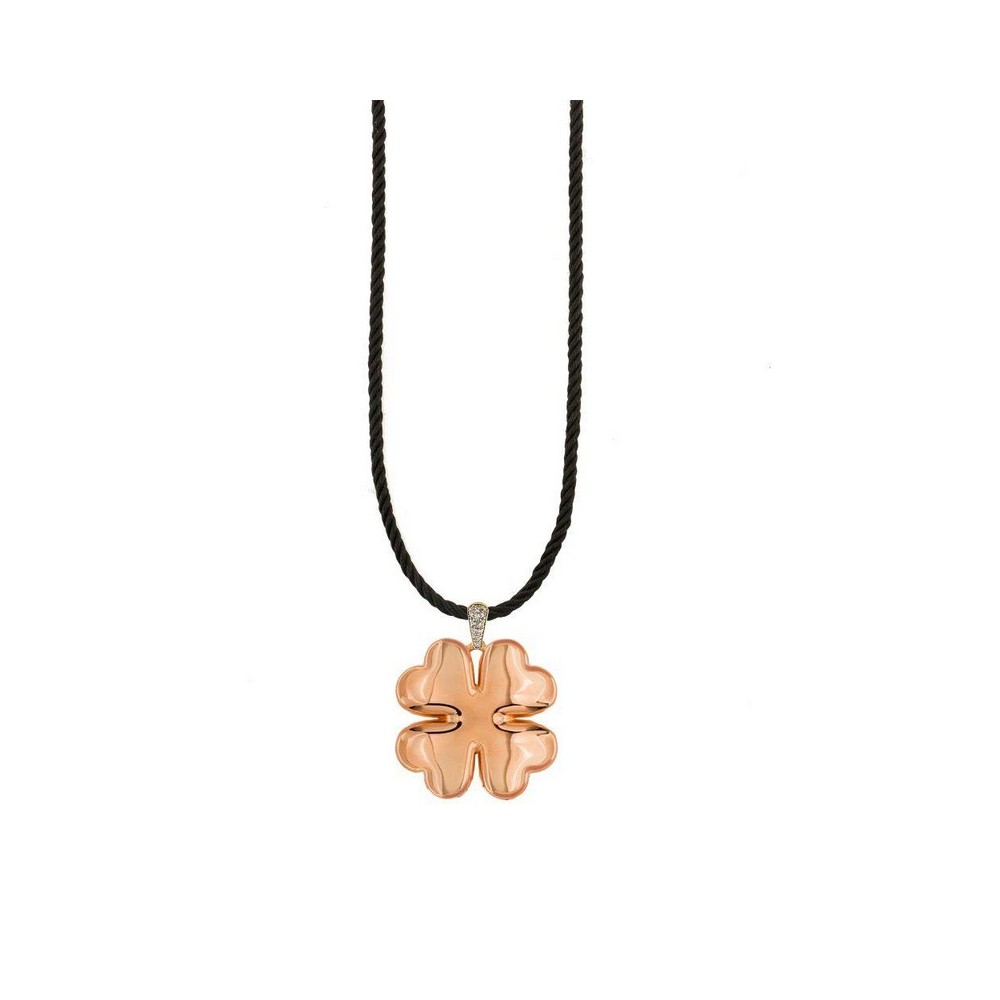 1 - Four-leaf clover woman necklace Rue des Mille Electroformed Silver 925 black rope CL-GB TSN QUAD