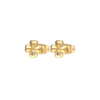 1 - Brosway Chakra Gold Steel Four Leaf Clover Woman Lobe Earrings BHE043