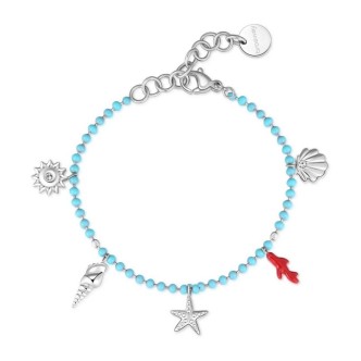 1 - Bracciale donna corallo, conchiglie, sole e stella marina acciaio e smalto turchese Brosway Chant BAH69