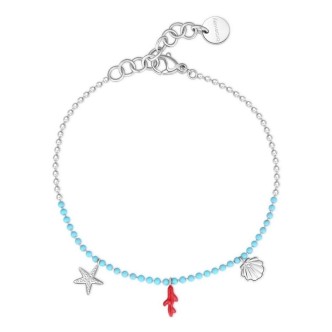 1 - Woman anklet coral, shell and starfish steel and turquoise enamel Brosway Chant BAH71