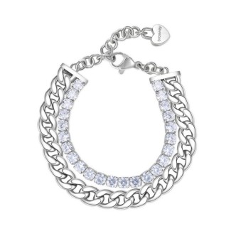 1 - Woman double tennis wire bracelet and groumette chain, steel and zircons Brosway Desideri BEI071