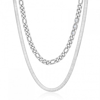 1 - Woman double wire chain necklace, steel and Brosway Symphonia crystals BYM107