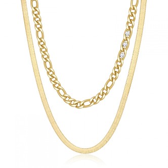 1 - Double wire chain woman necklace, golden steel and Brosway Symphonia crystals BYM108