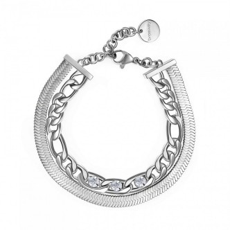 1 - Woman double wire chain bracelet, steel and Brosway Symphonia BYM111 crystals