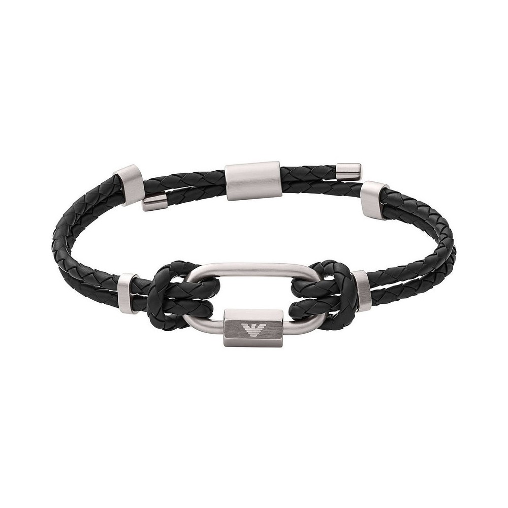 1 - Bracciale uomo Emporio Armani cuoio nero EGS2796040 targa acciaio