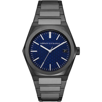 1 - Armani Exchange hexagonal men's watch gunmetal blue background AX2811