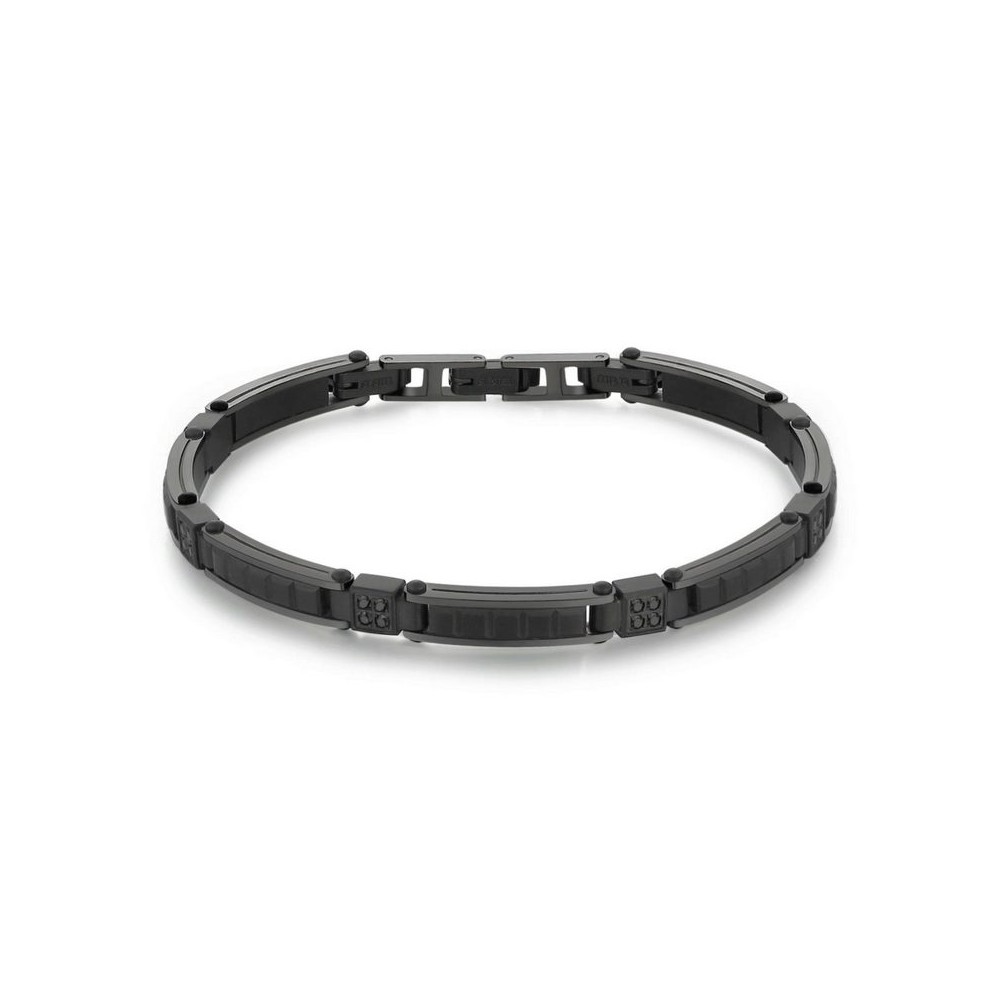 1 - Semi-rigid men's bracelet in steel and black zircons Brosway Backliner BBC14