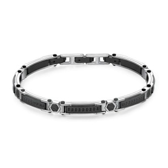 1 - Semi-rigid men's bracelet in steel and satin black with black zircons Brosway Backliner BBC18