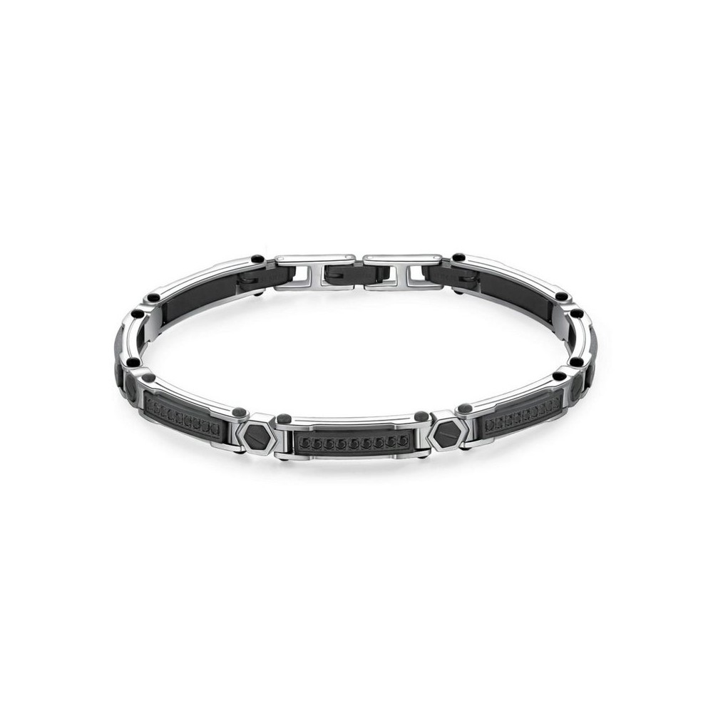 1 - Bracciale semirigido uomo acciaio e nero satinato con zirconi neri Brosway Backliner BBC18