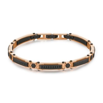 1 - Bracciale semirigido uomo acciaio rosato e nero satinato con zirconi neri Brosway Backliner BBC19