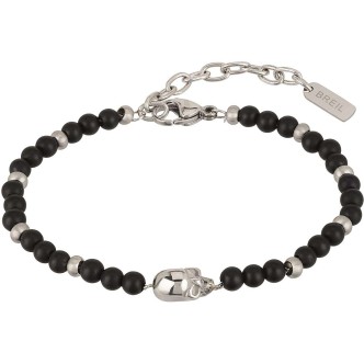 1 - Bracciale Breil TJ2406 in acciaio con onice nera e teschio