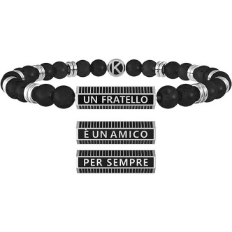 1 - Bracciale Kidult uomo Fratello acciaio e pietre nere 732049 Family