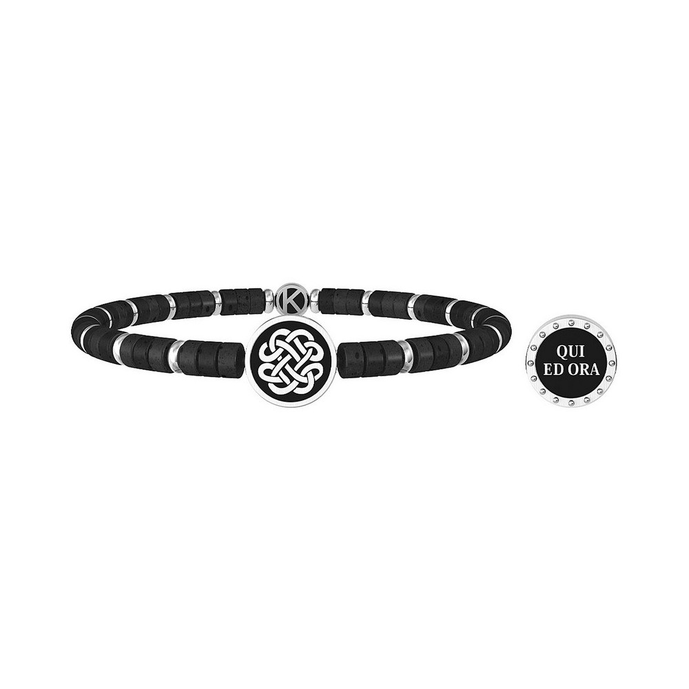 1 - Bracciale Kidult uomo Nodo celtico acciaio e pietre nere 732053 Symbols