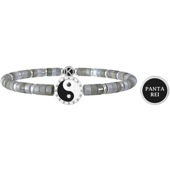 1 - Bracciale Kidult uomo Yin e Yang - Panta rei acciaio e agata grigia 732055 Spirituality