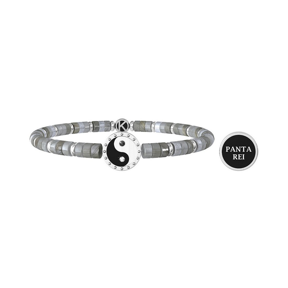 1 - Kidult bracelet man Yin and Yang - Panta rei steel and gray agate 732055 Spirituality